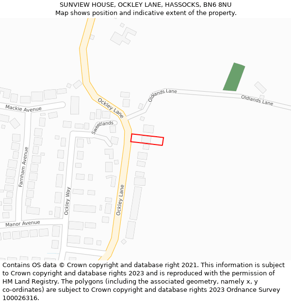 SUNVIEW HOUSE, OCKLEY LANE, HASSOCKS, BN6 8NU: Location map and indicative extent of plot
