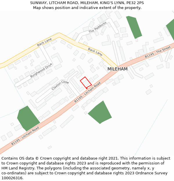 SUNWAY, LITCHAM ROAD, MILEHAM, KING'S LYNN, PE32 2PS: Location map and indicative extent of plot