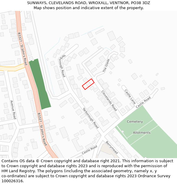 SUNWAYS, CLEVELANDS ROAD, WROXALL, VENTNOR, PO38 3DZ: Location map and indicative extent of plot