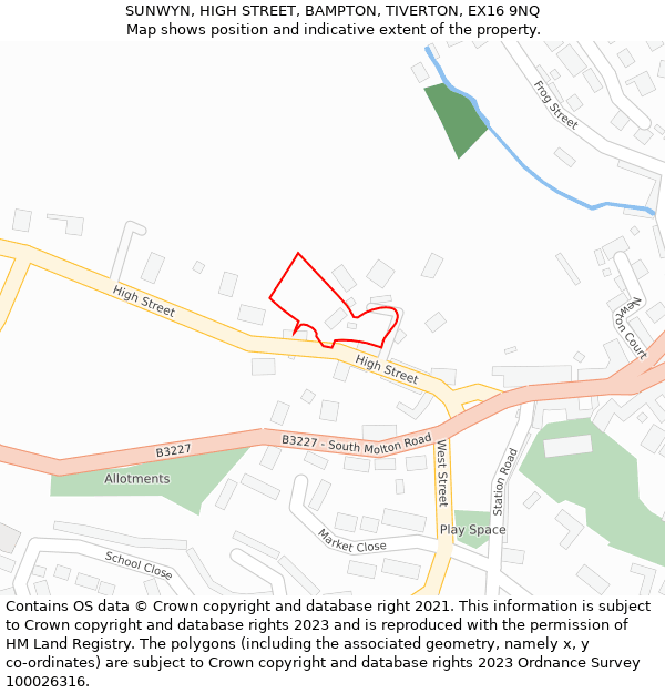 SUNWYN, HIGH STREET, BAMPTON, TIVERTON, EX16 9NQ: Location map and indicative extent of plot