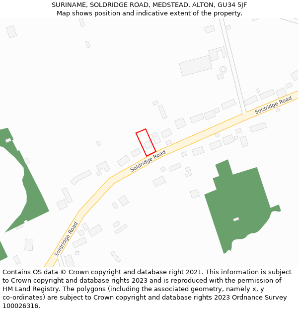 SURINAME, SOLDRIDGE ROAD, MEDSTEAD, ALTON, GU34 5JF: Location map and indicative extent of plot