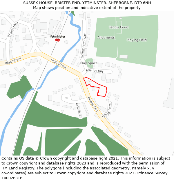 SUSSEX HOUSE, BRISTER END, YETMINSTER, SHERBORNE, DT9 6NH: Location map and indicative extent of plot
