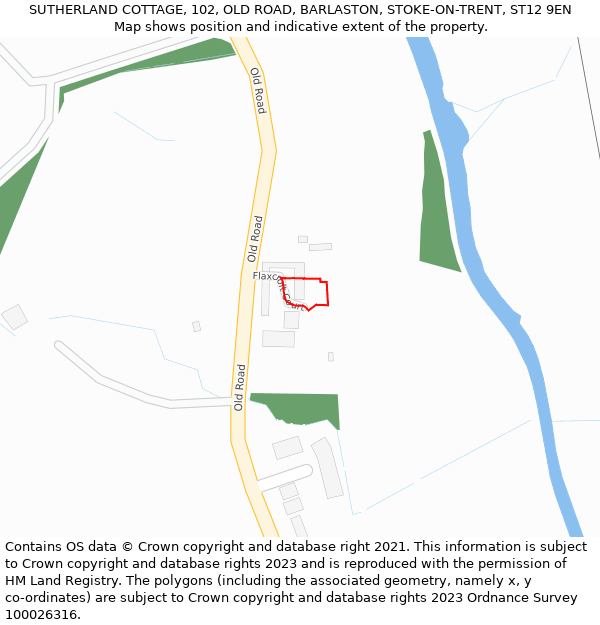 SUTHERLAND COTTAGE, 102, OLD ROAD, BARLASTON, STOKE-ON-TRENT, ST12 9EN: Location map and indicative extent of plot