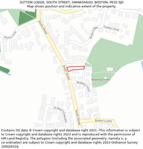 SUTTON LODGE, SOUTH STREET, SWINESHEAD, BOSTON, PE20 3JD: Location map and indicative extent of plot