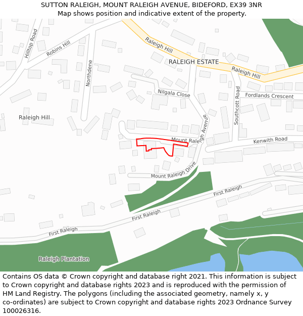 SUTTON RALEIGH, MOUNT RALEIGH AVENUE, BIDEFORD, EX39 3NR: Location map and indicative extent of plot