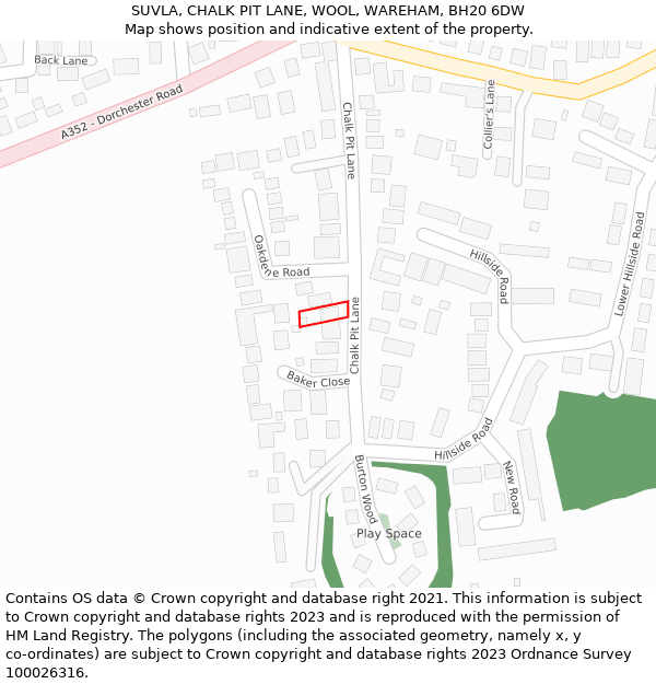 SUVLA, CHALK PIT LANE, WOOL, WAREHAM, BH20 6DW: Location map and indicative extent of plot