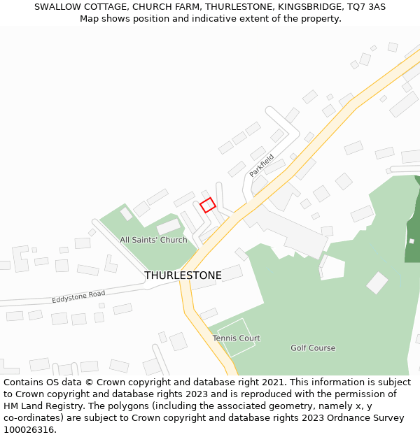 SWALLOW COTTAGE, CHURCH FARM, THURLESTONE, KINGSBRIDGE, TQ7 3AS: Location map and indicative extent of plot