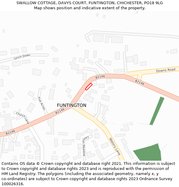 SWALLOW COTTAGE, DAVYS COURT, FUNTINGTON, CHICHESTER, PO18 9LG: Location map and indicative extent of plot