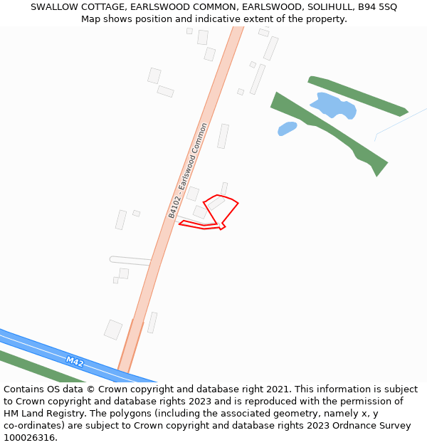 SWALLOW COTTAGE, EARLSWOOD COMMON, EARLSWOOD, SOLIHULL, B94 5SQ: Location map and indicative extent of plot