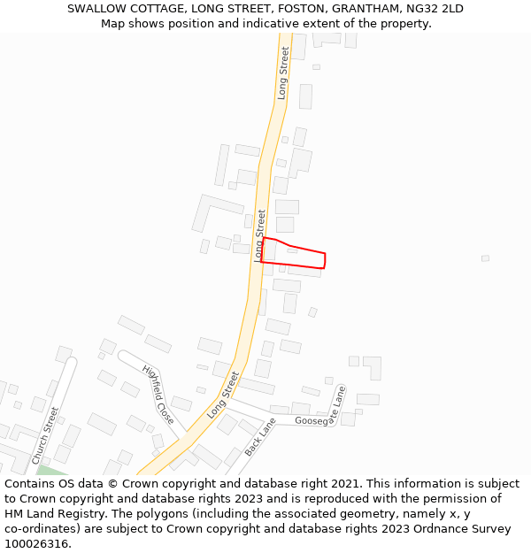 SWALLOW COTTAGE, LONG STREET, FOSTON, GRANTHAM, NG32 2LD: Location map and indicative extent of plot
