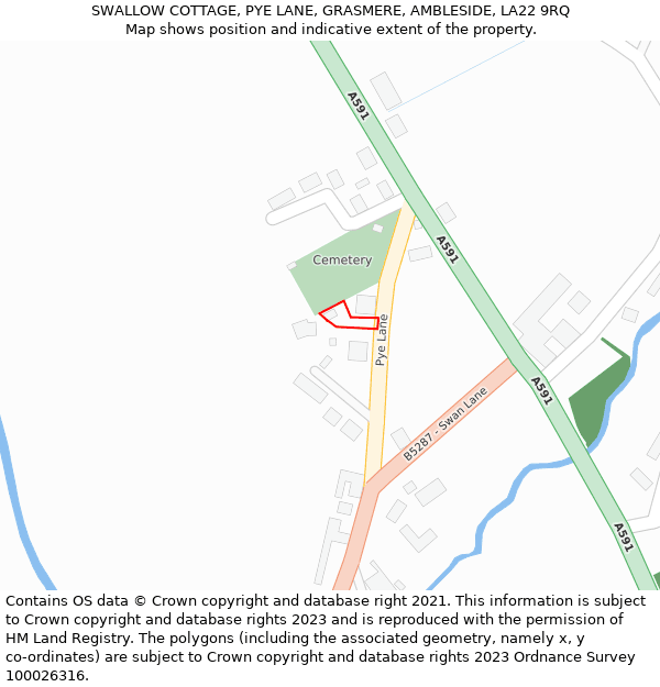 SWALLOW COTTAGE, PYE LANE, GRASMERE, AMBLESIDE, LA22 9RQ: Location map and indicative extent of plot