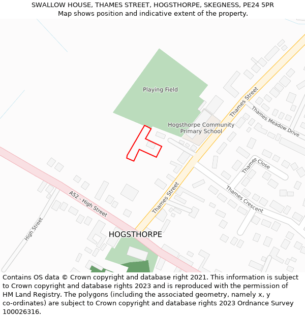 SWALLOW HOUSE, THAMES STREET, HOGSTHORPE, SKEGNESS, PE24 5PR: Location map and indicative extent of plot