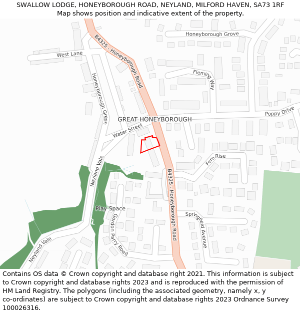 SWALLOW LODGE, HONEYBOROUGH ROAD, NEYLAND, MILFORD HAVEN, SA73 1RF: Location map and indicative extent of plot