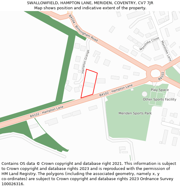 SWALLOWFIELD, HAMPTON LANE, MERIDEN, COVENTRY, CV7 7JR: Location map and indicative extent of plot