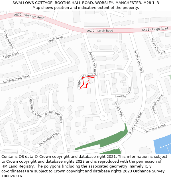 SWALLOWS COTTAGE, BOOTHS HALL ROAD, WORSLEY, MANCHESTER, M28 1LB: Location map and indicative extent of plot