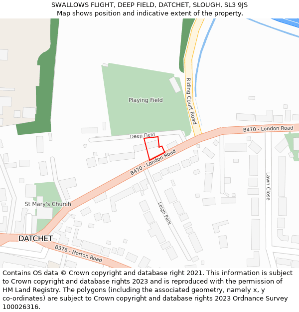 SWALLOWS FLIGHT, DEEP FIELD, DATCHET, SLOUGH, SL3 9JS: Location map and indicative extent of plot