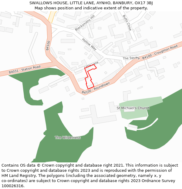 SWALLOWS HOUSE, LITTLE LANE, AYNHO, BANBURY, OX17 3BJ: Location map and indicative extent of plot