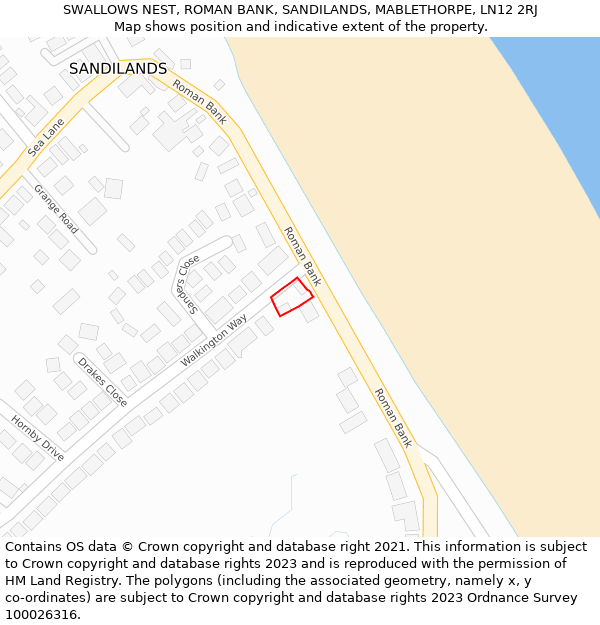 SWALLOWS NEST, ROMAN BANK, SANDILANDS, MABLETHORPE, LN12 2RJ: Location map and indicative extent of plot