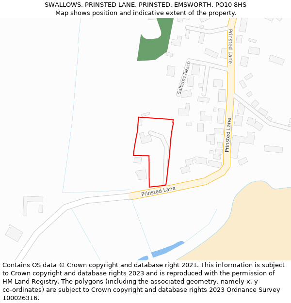 SWALLOWS, PRINSTED LANE, PRINSTED, EMSWORTH, PO10 8HS: Location map and indicative extent of plot