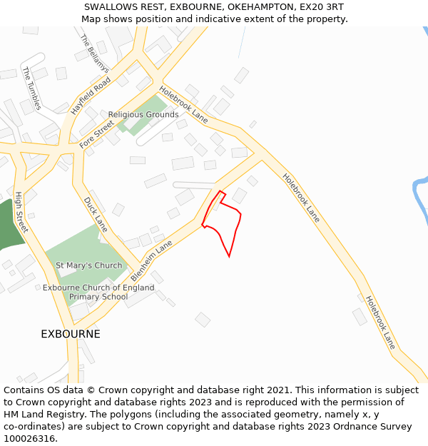 SWALLOWS REST, EXBOURNE, OKEHAMPTON, EX20 3RT: Location map and indicative extent of plot