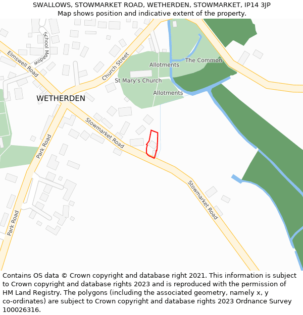 SWALLOWS, STOWMARKET ROAD, WETHERDEN, STOWMARKET, IP14 3JP: Location map and indicative extent of plot