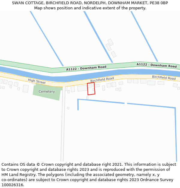 SWAN COTTAGE, BIRCHFIELD ROAD, NORDELPH, DOWNHAM MARKET, PE38 0BP: Location map and indicative extent of plot