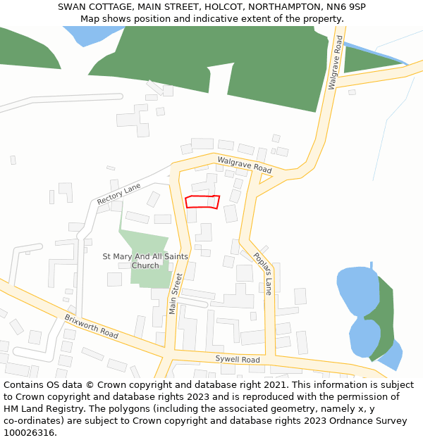 SWAN COTTAGE, MAIN STREET, HOLCOT, NORTHAMPTON, NN6 9SP: Location map and indicative extent of plot