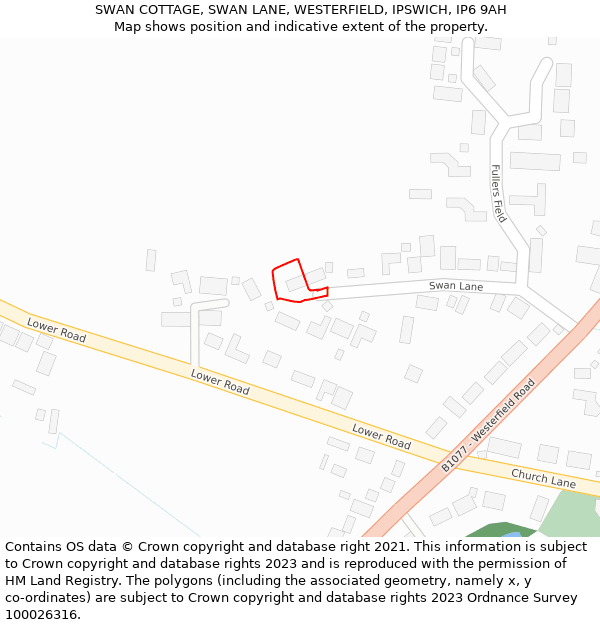 SWAN COTTAGE, SWAN LANE, WESTERFIELD, IPSWICH, IP6 9AH: Location map and indicative extent of plot