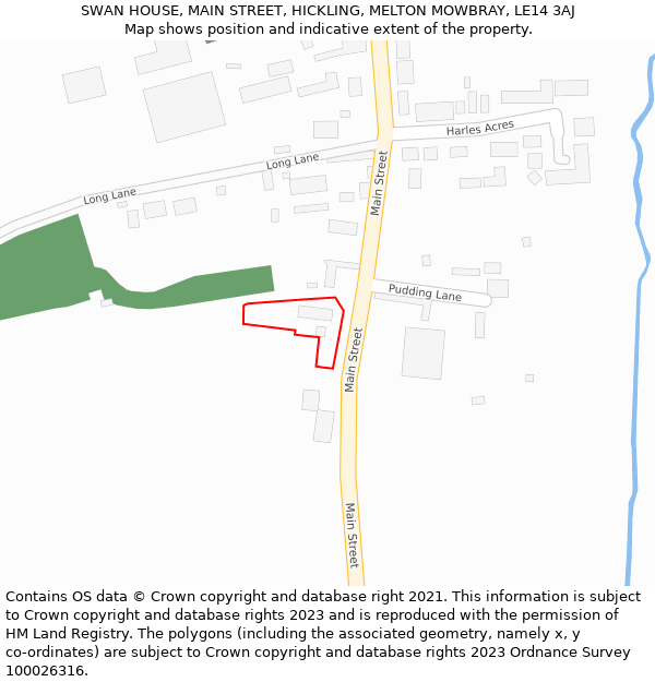 SWAN HOUSE, MAIN STREET, HICKLING, MELTON MOWBRAY, LE14 3AJ: Location map and indicative extent of plot