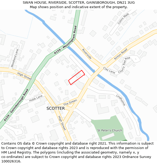 SWAN HOUSE, RIVERSIDE, SCOTTER, GAINSBOROUGH, DN21 3UG: Location map and indicative extent of plot