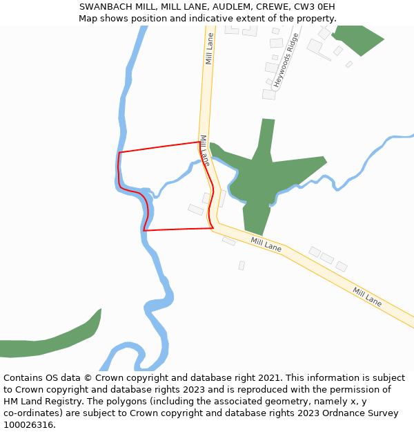 SWANBACH MILL, MILL LANE, AUDLEM, CREWE, CW3 0EH: Location map and indicative extent of plot