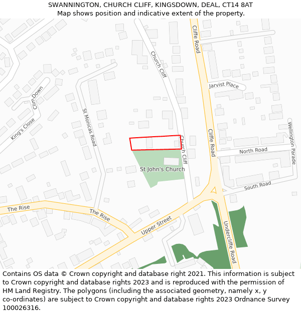 SWANNINGTON, CHURCH CLIFF, KINGSDOWN, DEAL, CT14 8AT: Location map and indicative extent of plot