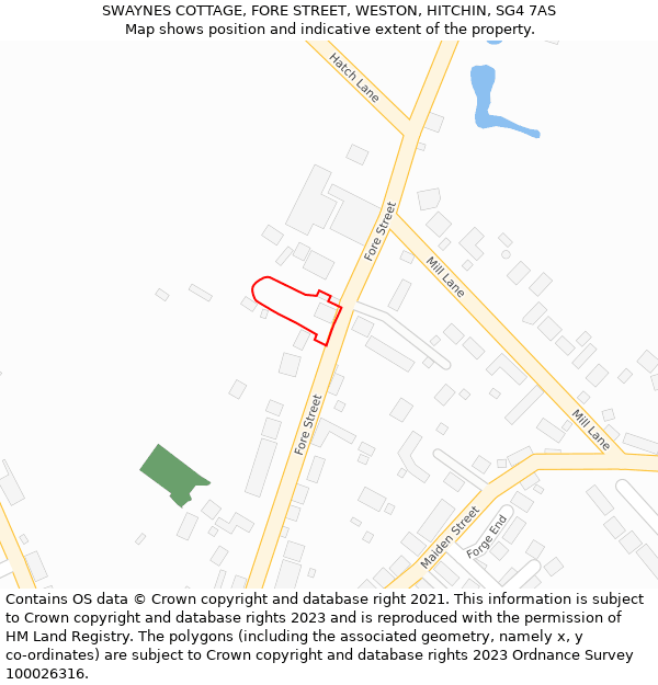 SWAYNES COTTAGE, FORE STREET, WESTON, HITCHIN, SG4 7AS: Location map and indicative extent of plot