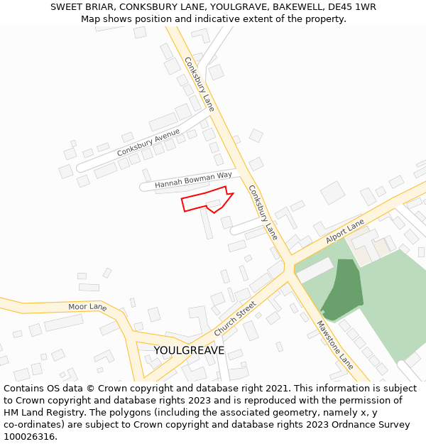 SWEET BRIAR, CONKSBURY LANE, YOULGRAVE, BAKEWELL, DE45 1WR: Location map and indicative extent of plot