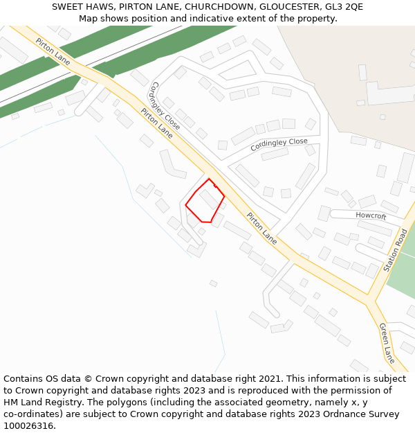 SWEET HAWS, PIRTON LANE, CHURCHDOWN, GLOUCESTER, GL3 2QE: Location map and indicative extent of plot