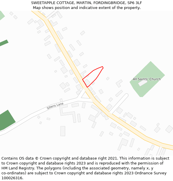 SWEETAPPLE COTTAGE, MARTIN, FORDINGBRIDGE, SP6 3LF: Location map and indicative extent of plot