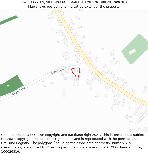 SWEETAPPLES, SILLENS LANE, MARTIN, FORDINGBRIDGE, SP6 3LB: Location map and indicative extent of plot