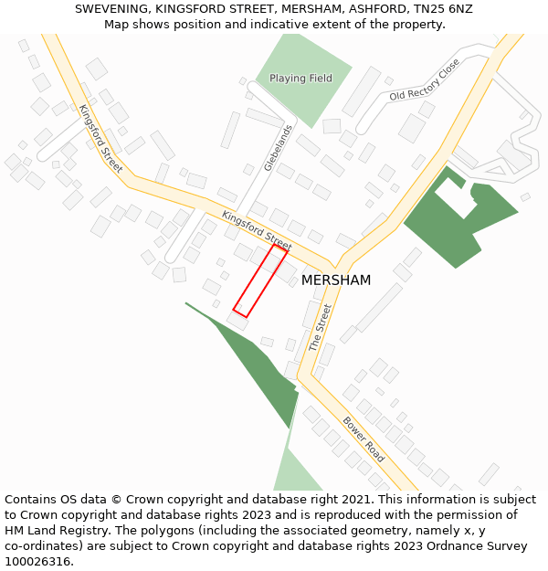 SWEVENING, KINGSFORD STREET, MERSHAM, ASHFORD, TN25 6NZ: Location map and indicative extent of plot