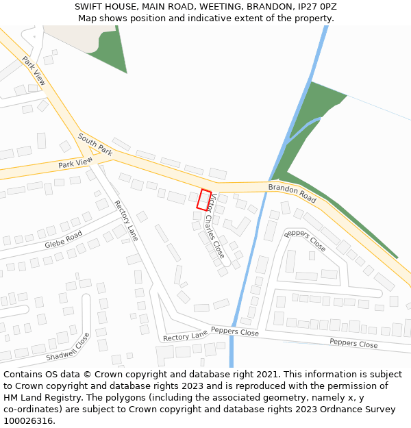 SWIFT HOUSE, MAIN ROAD, WEETING, BRANDON, IP27 0PZ: Location map and indicative extent of plot