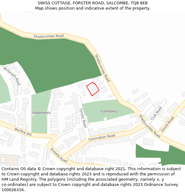 SWISS COTTAGE, FORSTER ROAD, SALCOMBE, TQ8 8EB: Location map and indicative extent of plot
