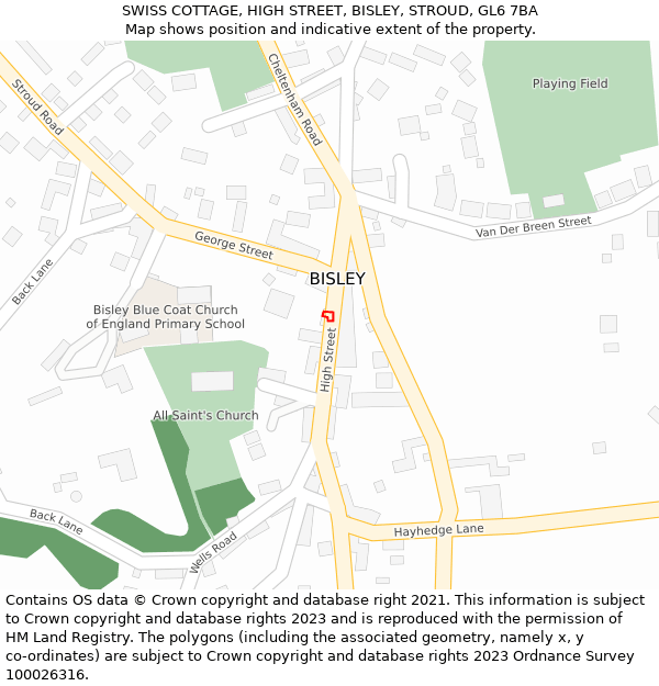 SWISS COTTAGE, HIGH STREET, BISLEY, STROUD, GL6 7BA: Location map and indicative extent of plot