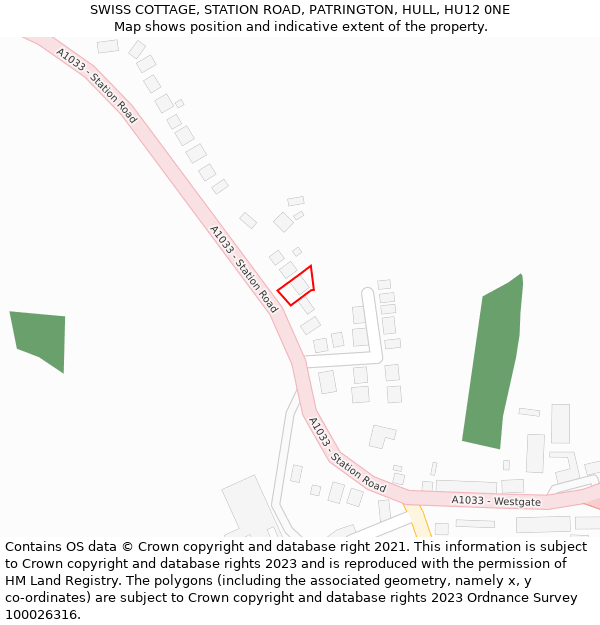 SWISS COTTAGE, STATION ROAD, PATRINGTON, HULL, HU12 0NE: Location map and indicative extent of plot