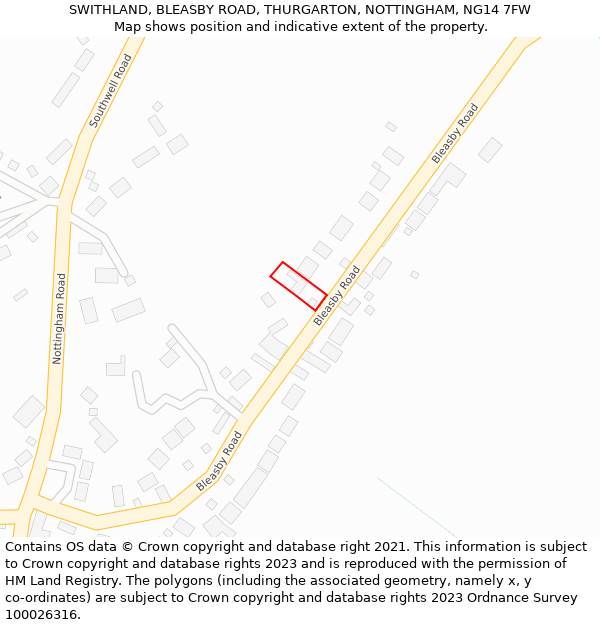 SWITHLAND, BLEASBY ROAD, THURGARTON, NOTTINGHAM, NG14 7FW: Location map and indicative extent of plot