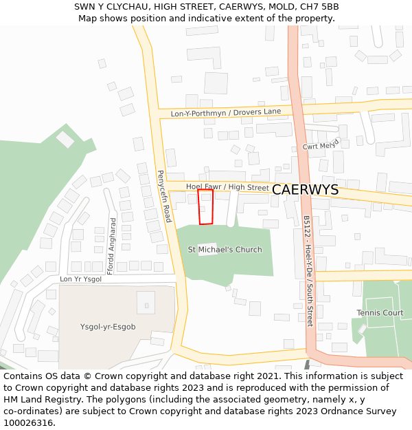 SWN Y CLYCHAU, HIGH STREET, CAERWYS, MOLD, CH7 5BB: Location map and indicative extent of plot