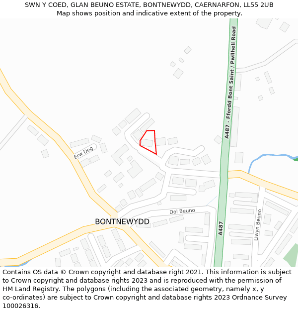 SWN Y COED, GLAN BEUNO ESTATE, BONTNEWYDD, CAERNARFON, LL55 2UB: Location map and indicative extent of plot