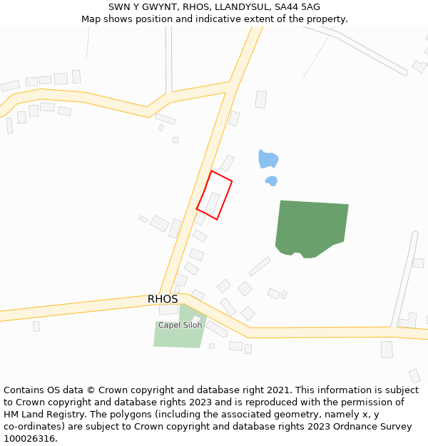 SWN Y GWYNT, RHOS, LLANDYSUL, SA44 5AG: Location map and indicative extent of plot