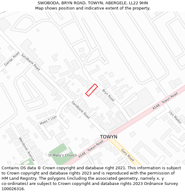 SWOBODA, BRYN ROAD, TOWYN, ABERGELE, LL22 9HN: Location map and indicative extent of plot