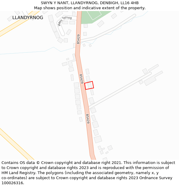 SWYN Y NANT, LLANDYRNOG, DENBIGH, LL16 4HB: Location map and indicative extent of plot