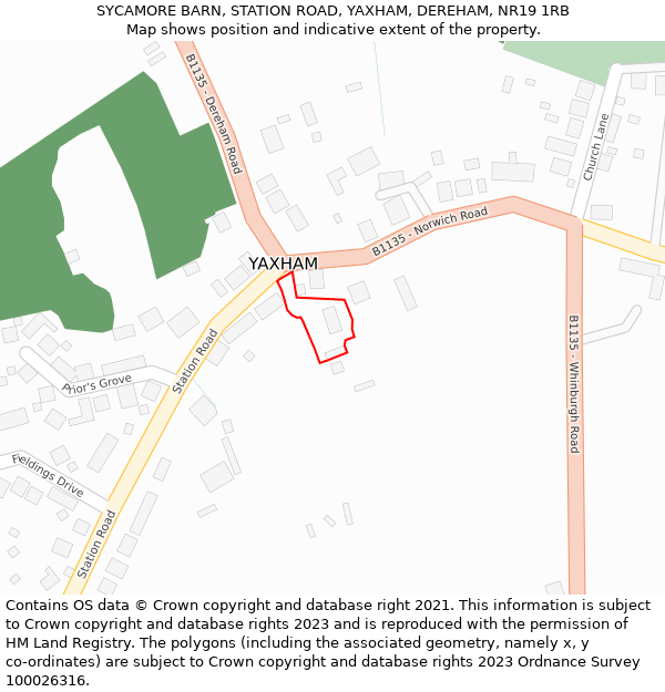 SYCAMORE BARN, STATION ROAD, YAXHAM, DEREHAM, NR19 1RB: Location map and indicative extent of plot