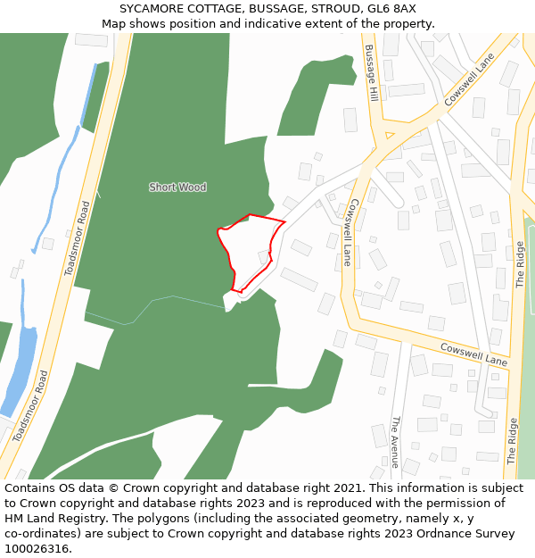 SYCAMORE COTTAGE, BUSSAGE, STROUD, GL6 8AX: Location map and indicative extent of plot